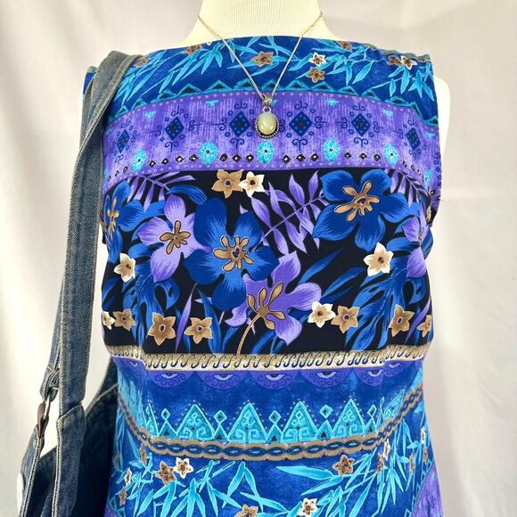 KATHIE LEE 90s Purple Blue Tropical Hawaiian Print‎ Maxi Dress Womens M Vacation - Picture 2 of 5